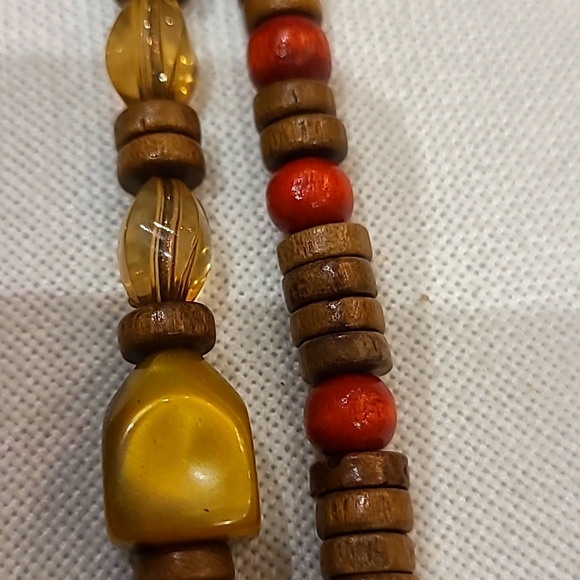 4/$20🤑 Boho Wood and Bauble Bead Necklace double chord - Picture 2 of 4